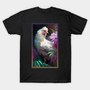 Chicken Vibrant Tropical Flower Tall Digital Oil Painting Portrait 2 T-Shirt